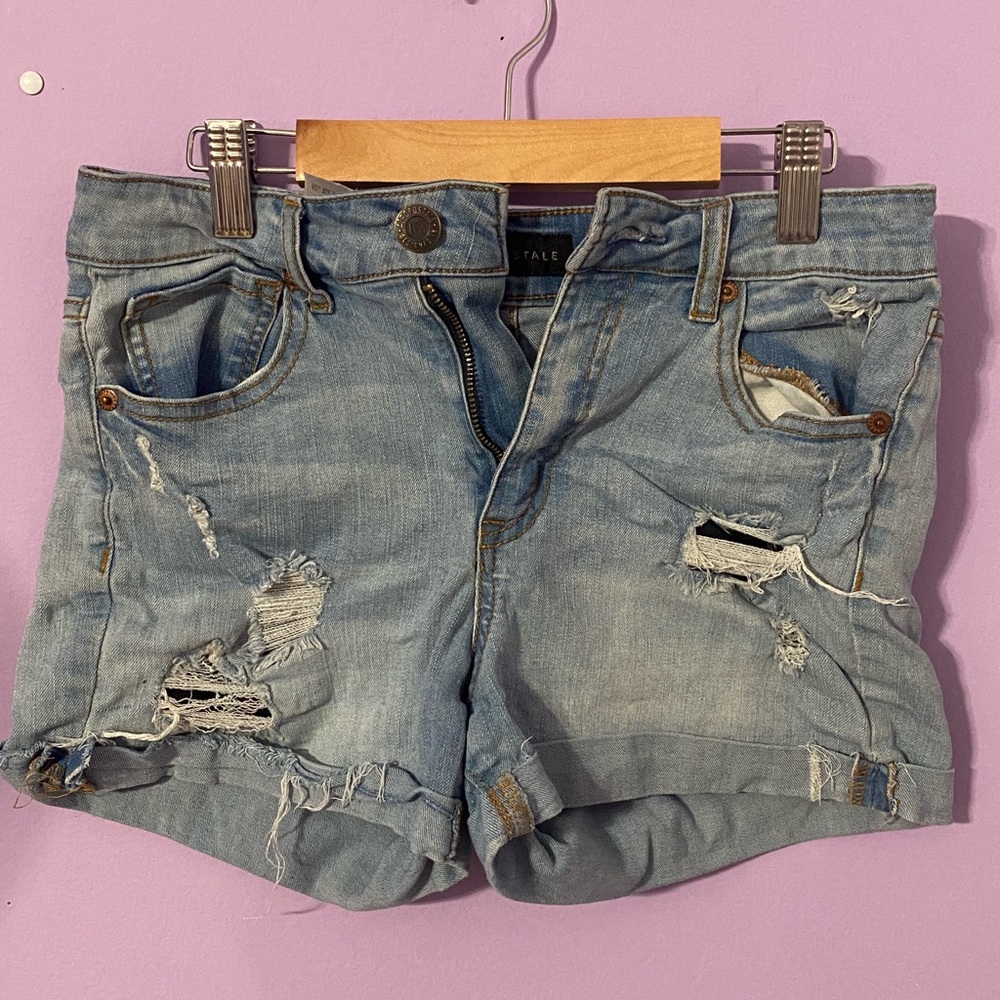 Aeropostale High Rise Midi Ripped Denim Shorts